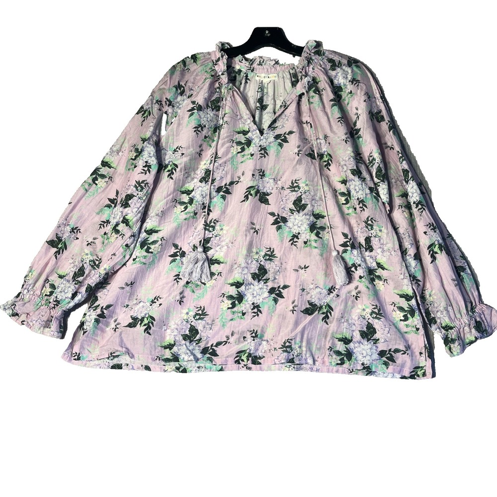 Roller Rabbit Top Women's L Cottagecore Silk Blend Purple Floral Lightweight‎